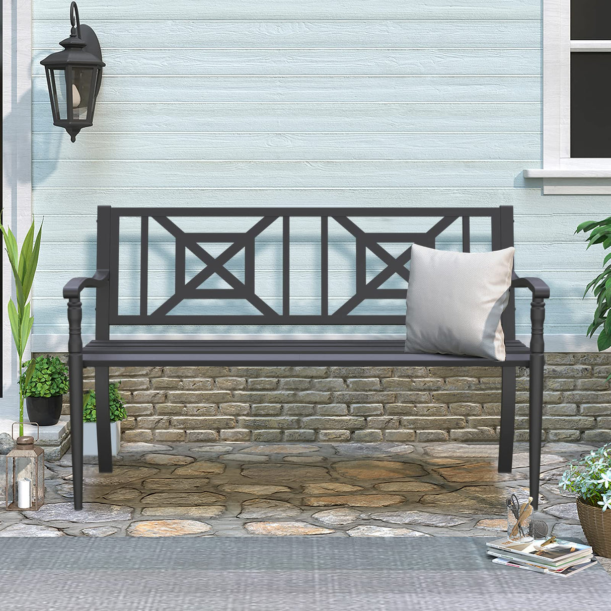 Outdoor Bench , Weatherproof Anti-Rust Heavy-Duty Outside Bench