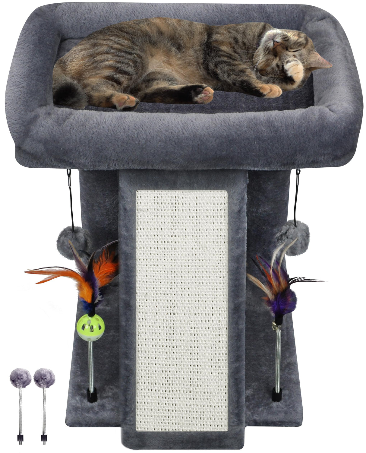 Cat Tree with Cat Condo Scratch Post Hammock Hanging Ball