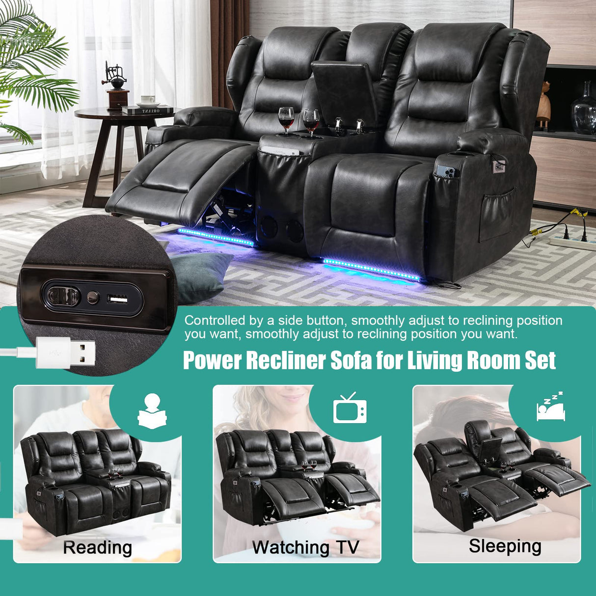 Electric Home Theater Seating- Power Recline Chair Loveseat RV Sofa