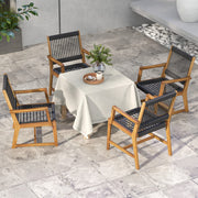 Outdoor Acacia Wood Dining Chairs Set of 4, All-Weather Rope Woven Patio Chairs