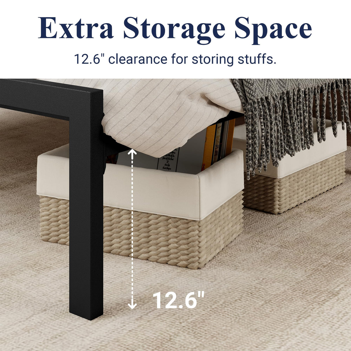 4.7" Headboard Shelf, Heavy-Duty Platform Bed Frame