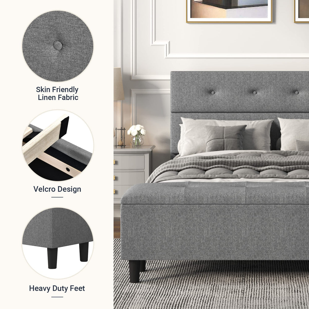 Queen Bed Frame with 120L Ottoman Storage, Upholstered Platform Bed Frame