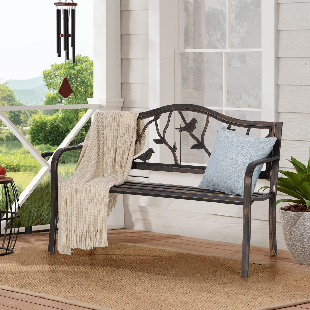 Outdoor Garden Park Bench Patio , Bench with Backrest and Armrests