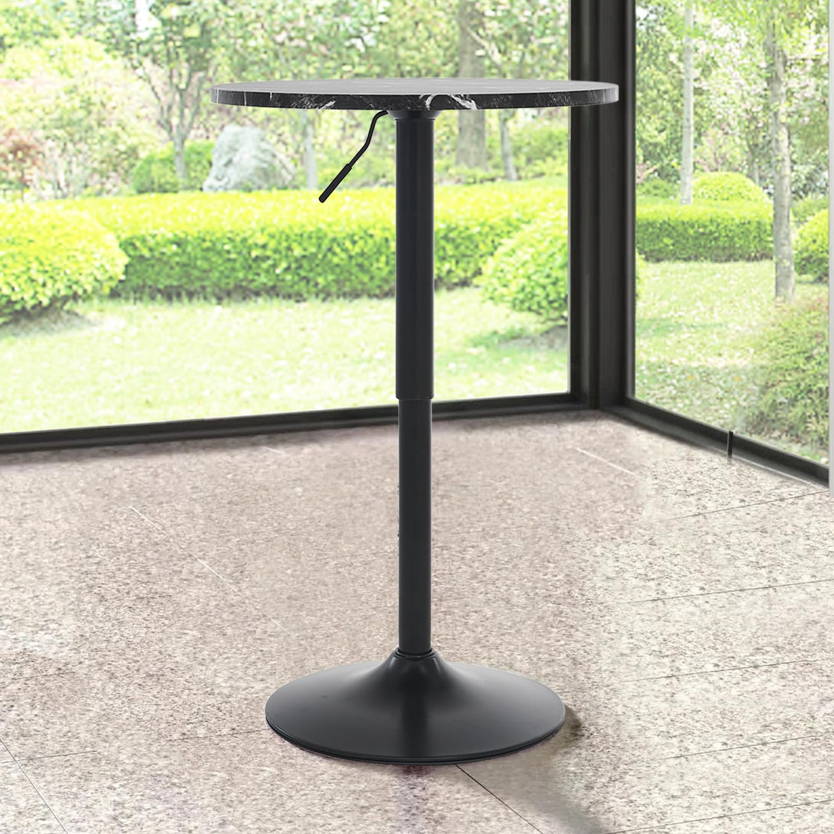 Round Bar Table, Adjustable Table, MDF Top with Black Metal Pole Support