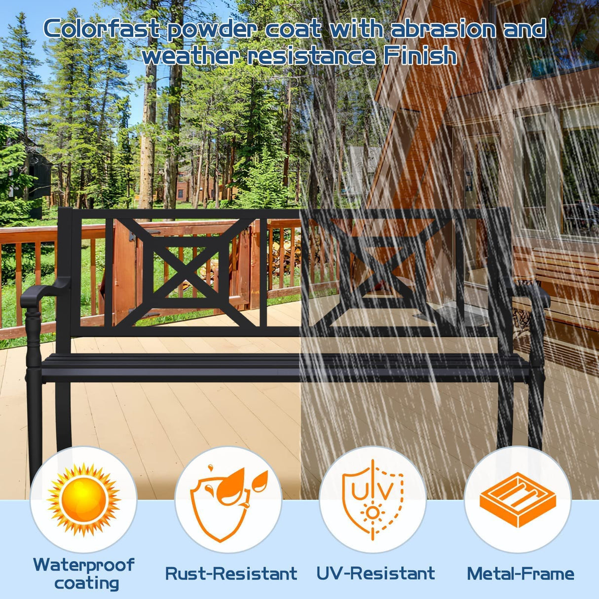 Outdoor Bench , Weatherproof Anti-Rust Heavy-Duty Outside Bench