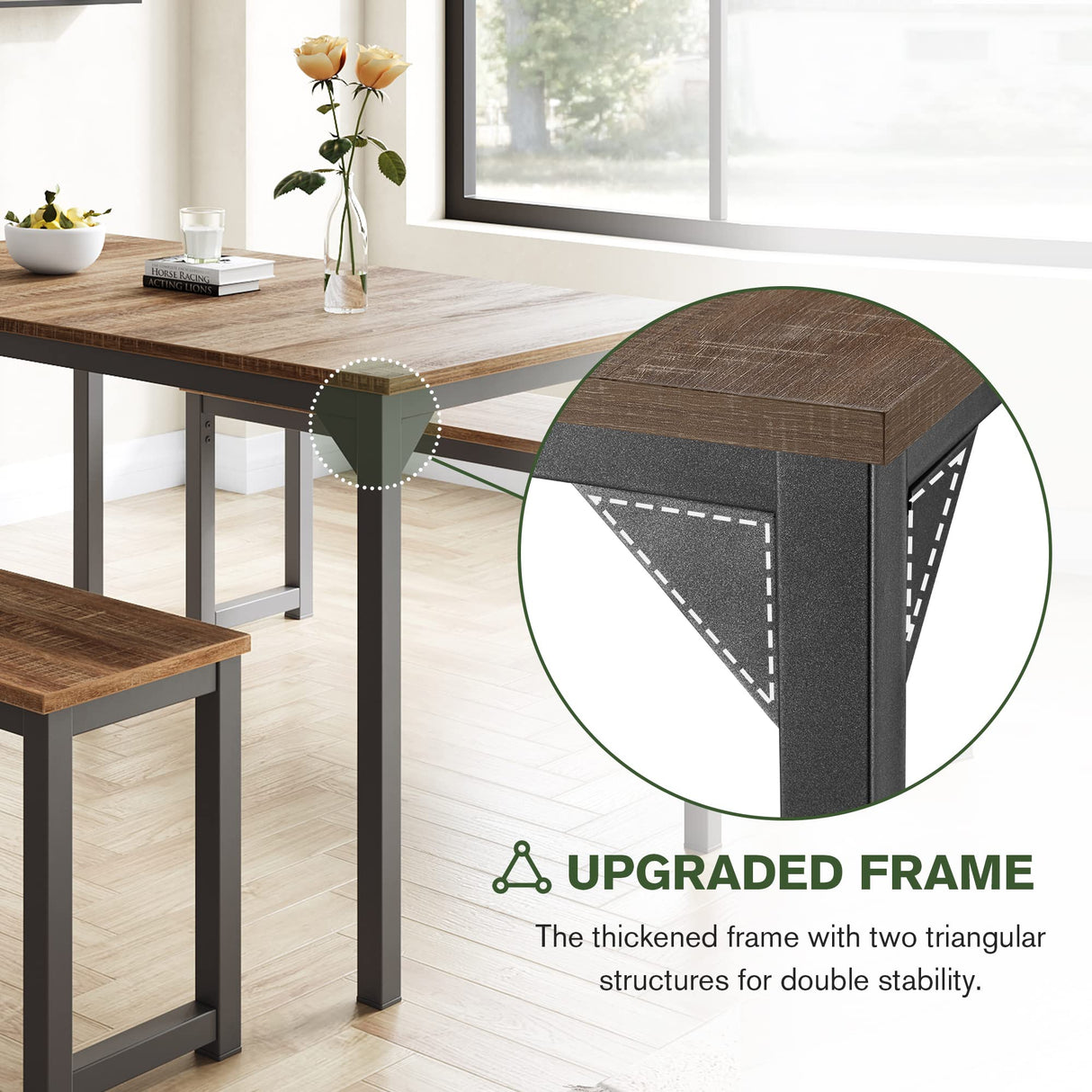 45" Dining Table Set for 4, 3-Pieces Kitchen & Dining Room Sets