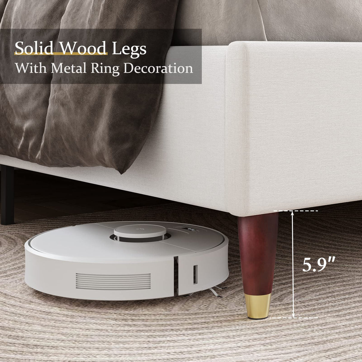 King Bed Frame Upholstered Bed with Wingback Headboard Platform Bed King Size