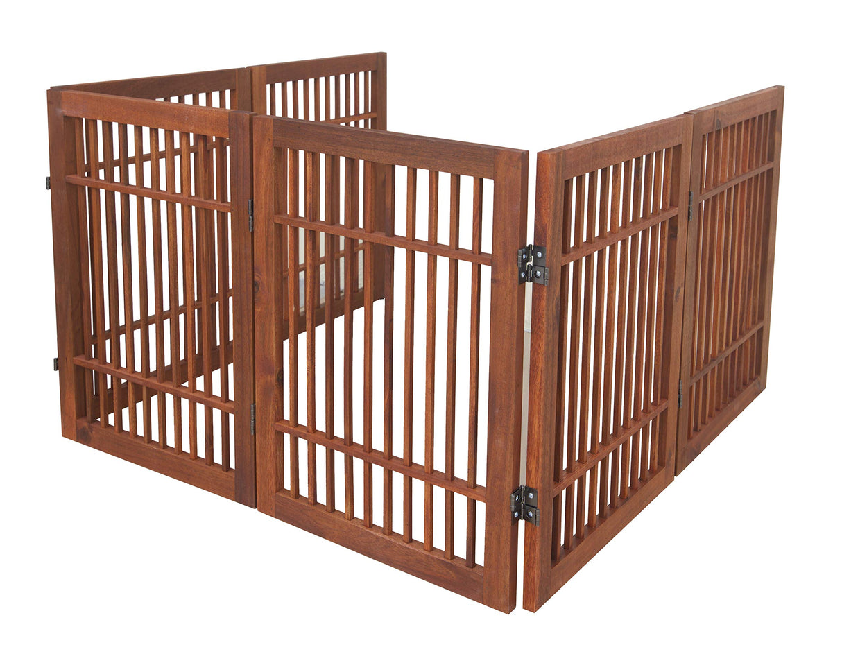 Pet Dog Gate Extra Wide Strong and Durable Freestanding Folding Acacia Wood Hardwood