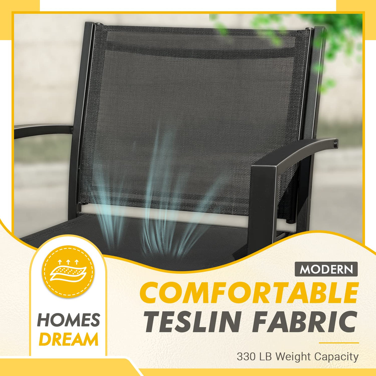 3 Pieces Patio Furniture Outdoor Bistro Set Textilene Fabric Chairs