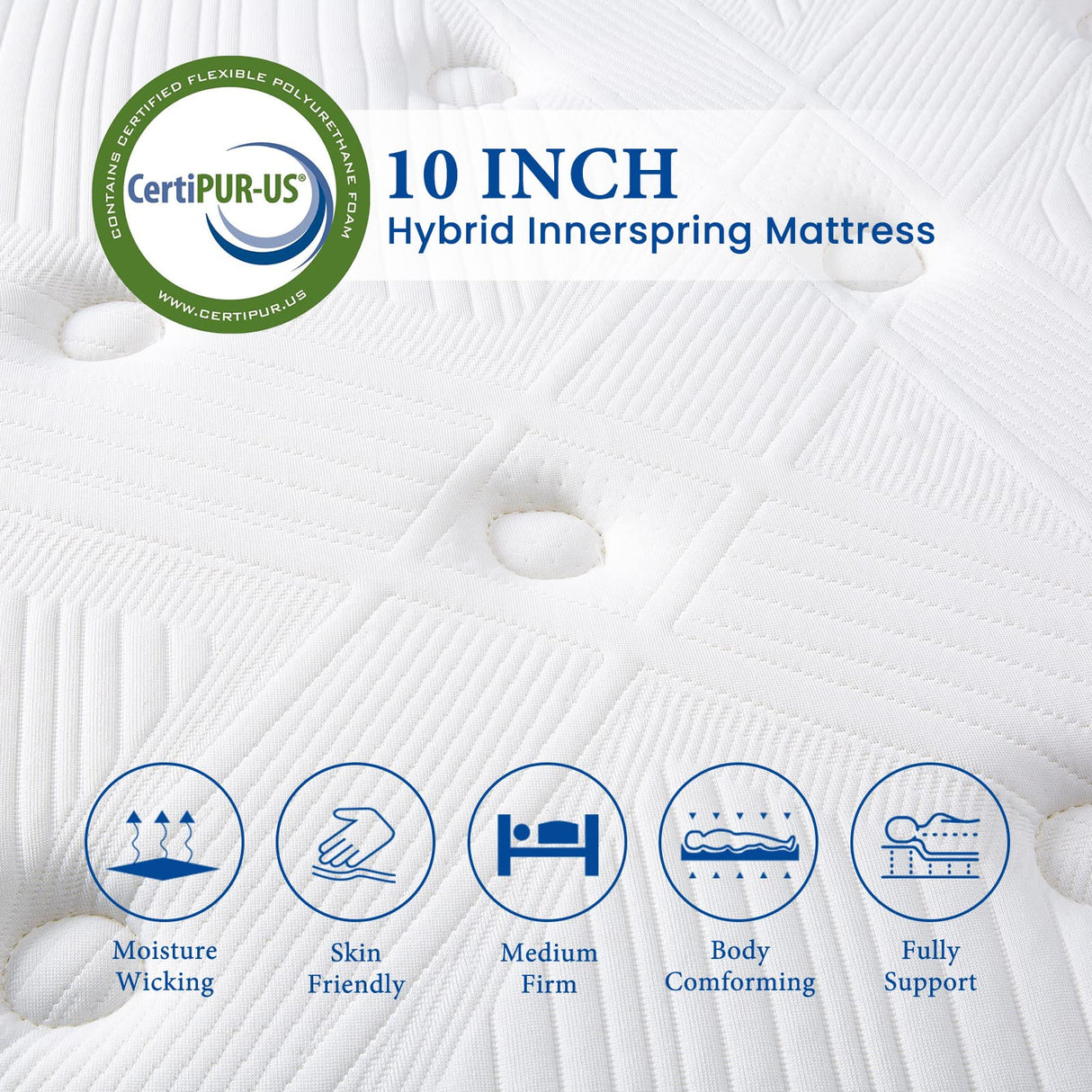 Queen Mattresses, 10 Inch Queen Size Hybrid Mattress, Bed in A Box