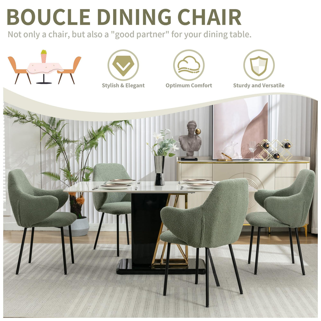 Green Dining Chairs Set of 4, Mid-Century Dining Room Chairs