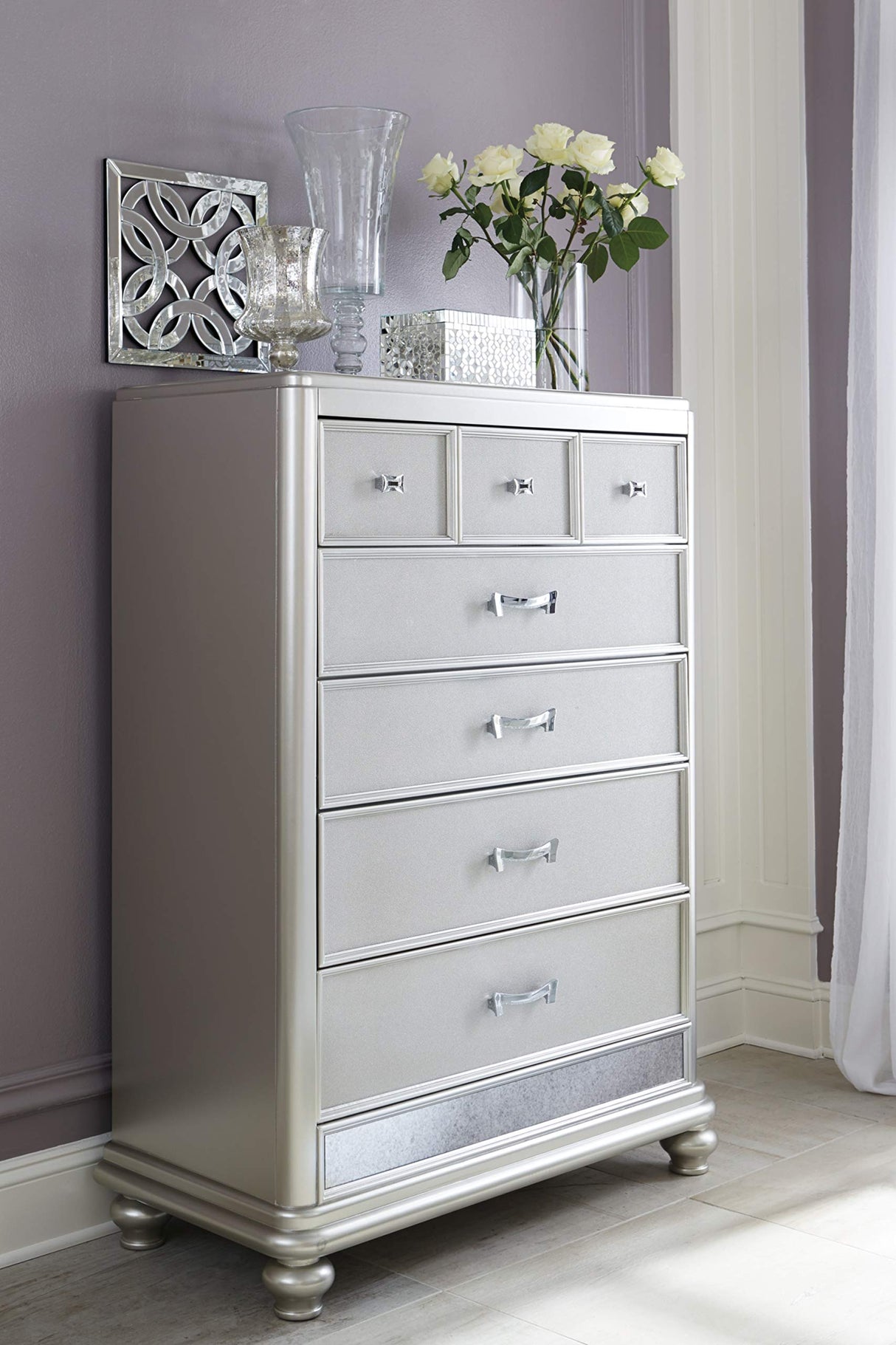 5 Drawer Chest with Faux Shagreen Drawer Fronts