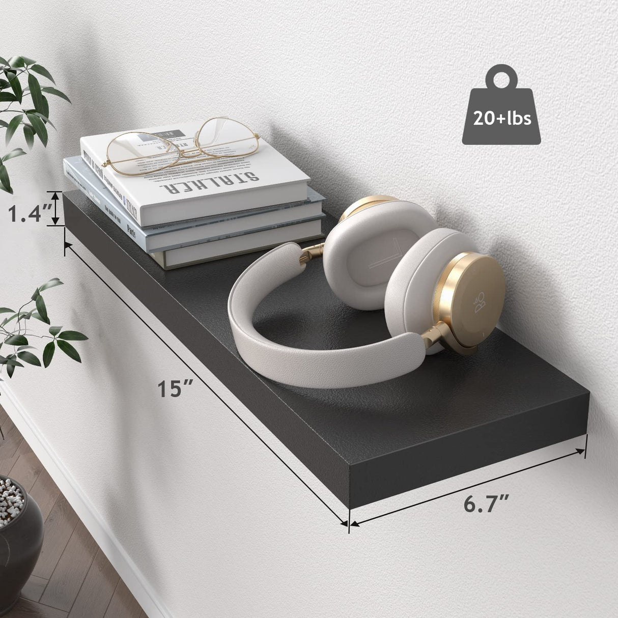 Floating Shelves Black, Wall Shelves with Invisible Brackets for Bedroom, Bathroom