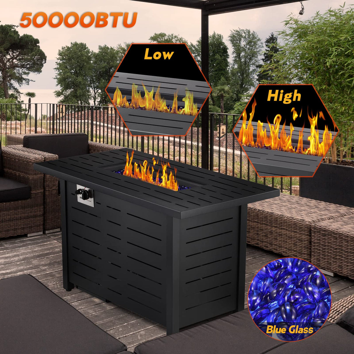 43'' Propane Fire Pit,50,000 BTU Outdoor Fireplace Backyard Garden