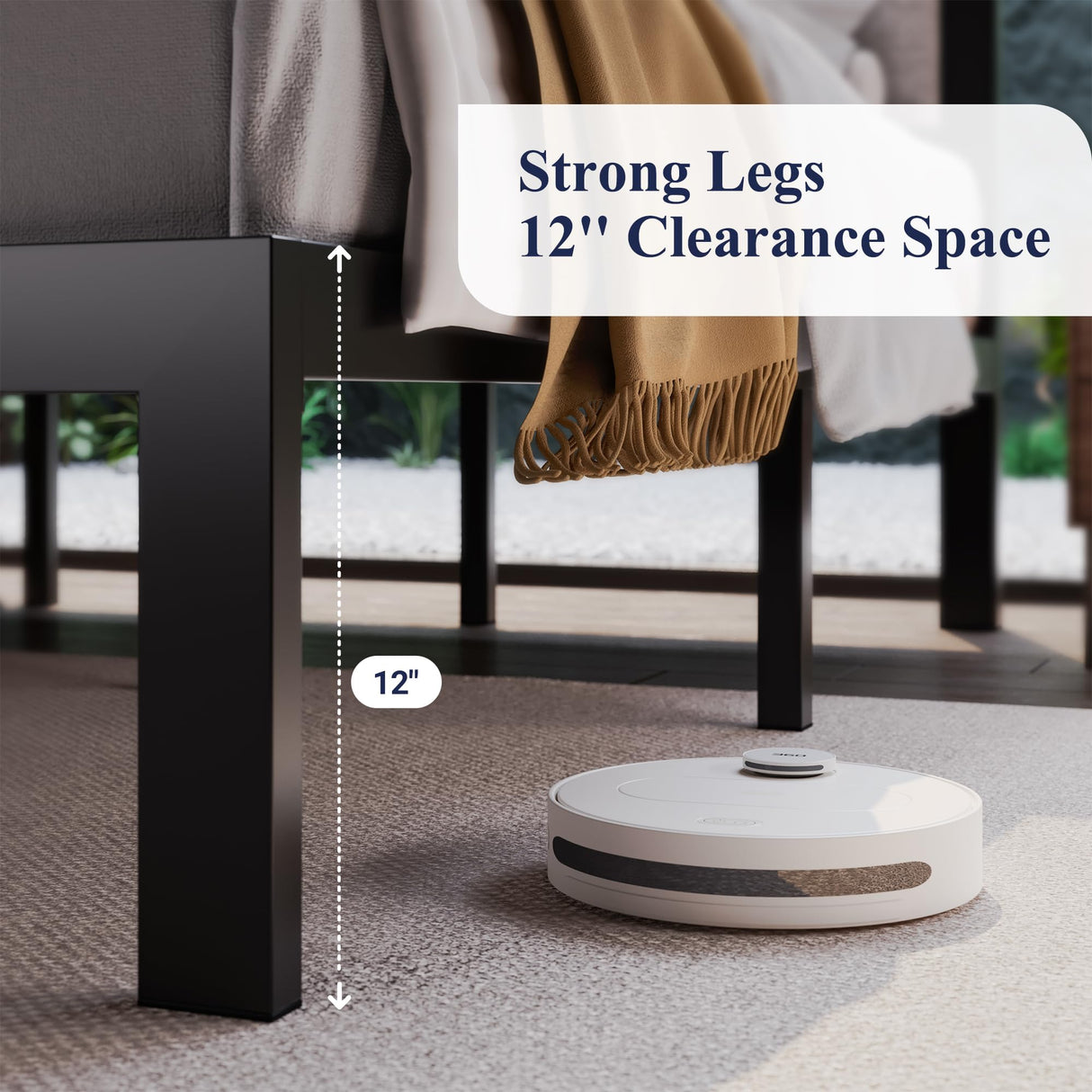 Queen Bed Frame with 47'' Tall Upholstered Headboard