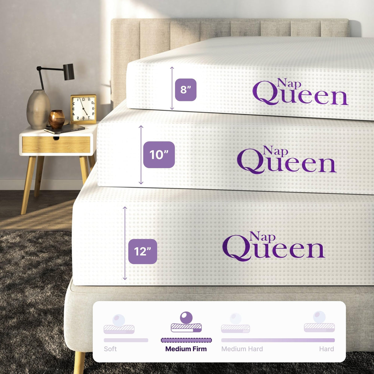 12 Inch Queen Size Mattress, Charcoal Memory Foam Mattress