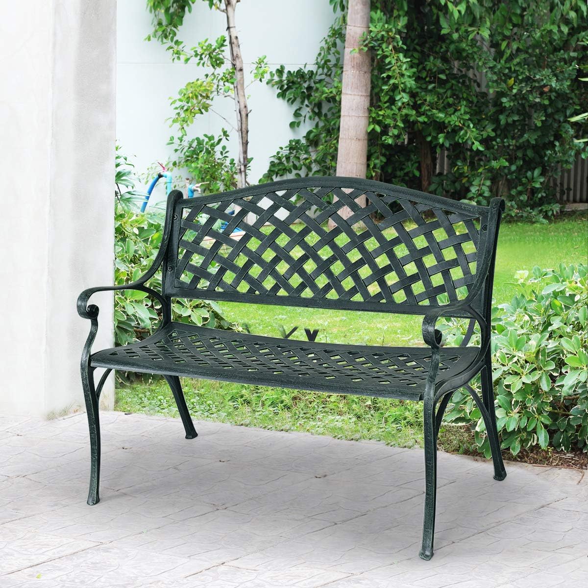 40" Outdoor Antique Garden Bench Aluminum Frame Seats Chair Patio Garden