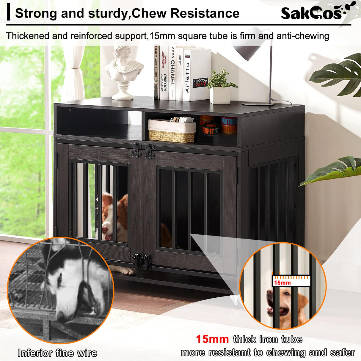 Dog Crate Furniture, Wooden Dog Crate Table, Decorative Dog Kennel with 2 Drawers