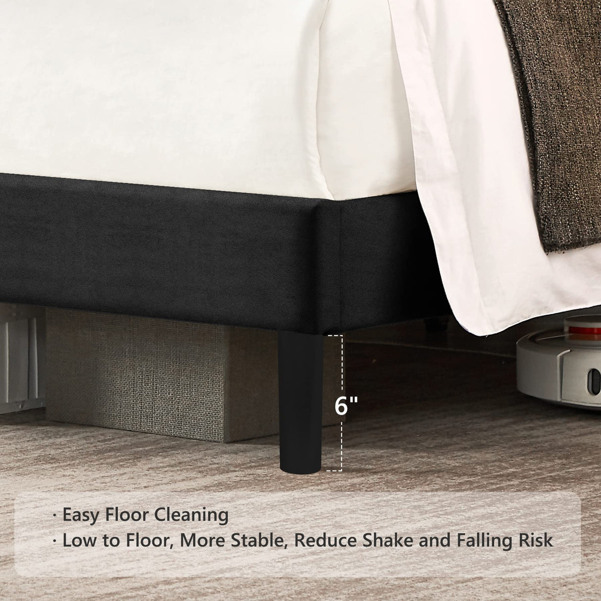 King Size Platform Bed Frame with Velvet Upholstered Headboard and Wooden