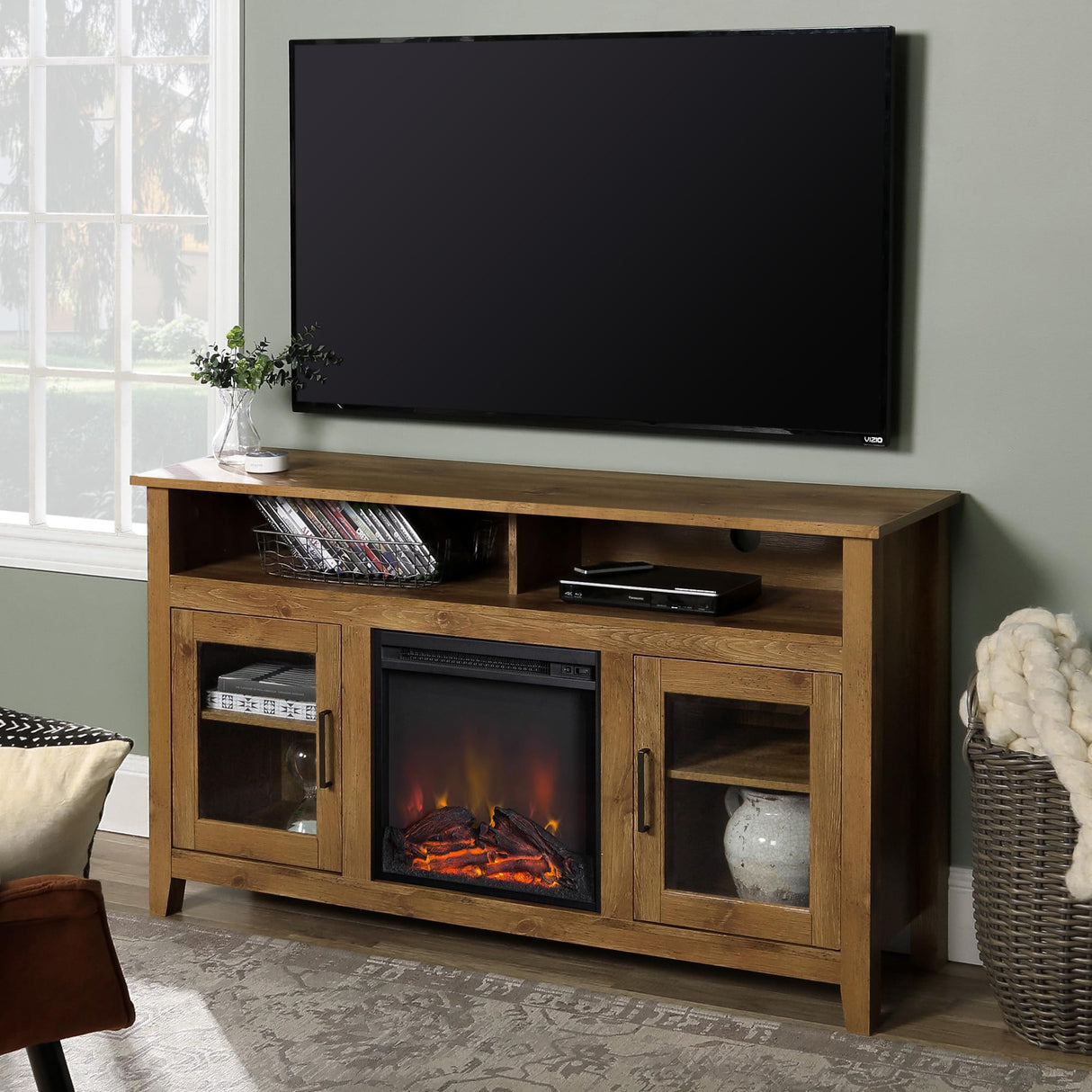 Highboy Fireplace TV Stand for TVs up to 65 Inches
