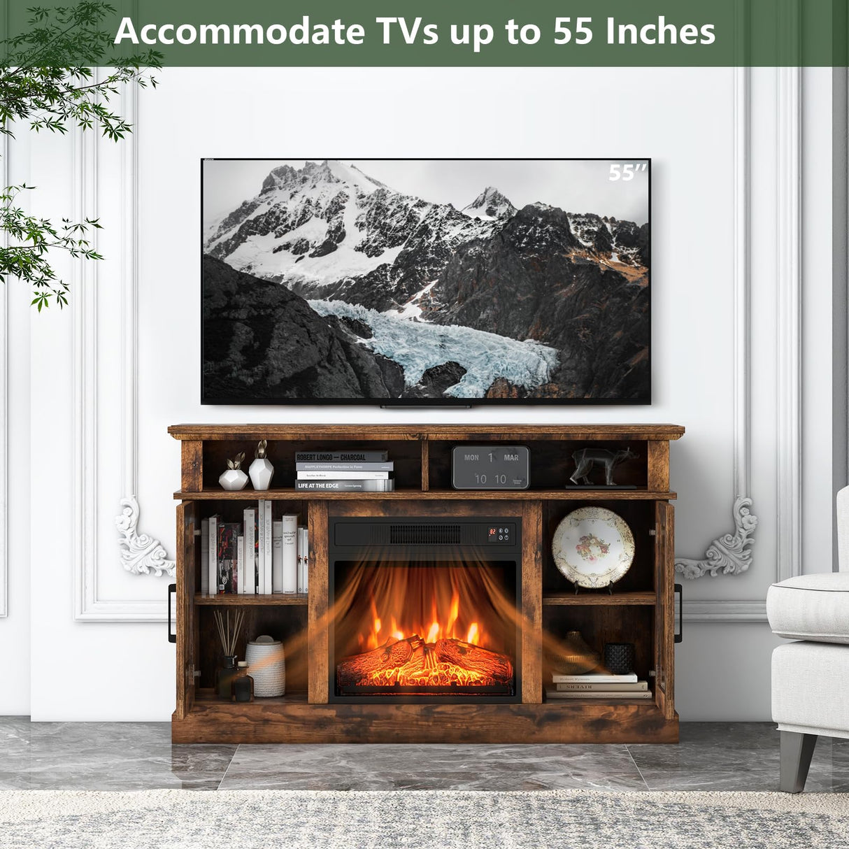 48 Inch Tv Stand with 18 Inch Electric Fireplace Heater