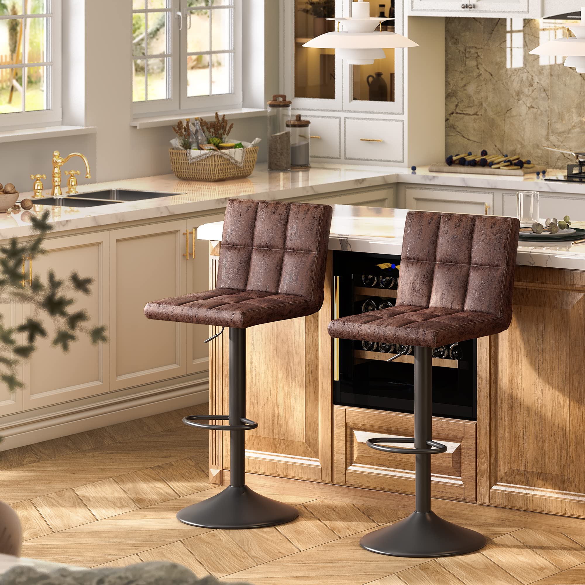 Bar Stools Set of 2-360° Swivel Barstools with Back