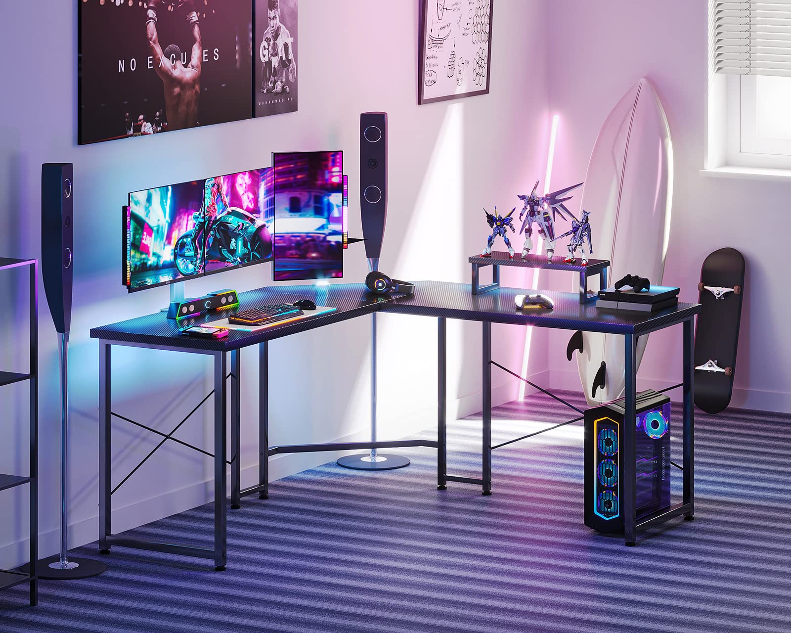 L Shaped Gaming Desk, 51 Inch Computer Desk with Monitor Stand