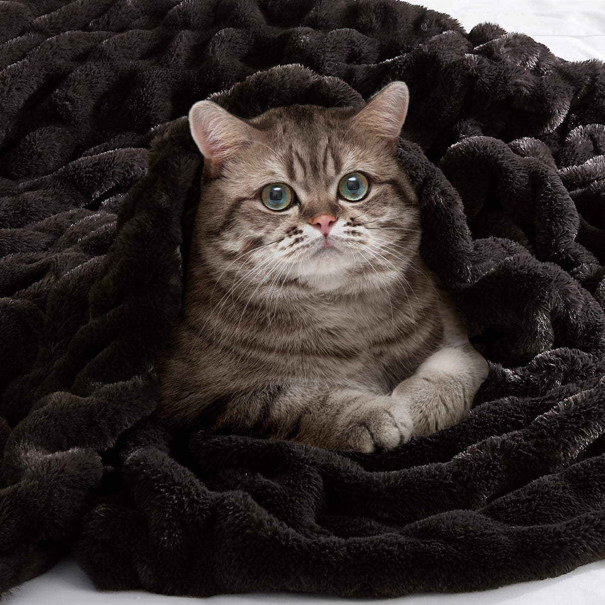 Luxury Ruched Faux Fur Throw Blanket Ultra Soft Cozy Puzzy