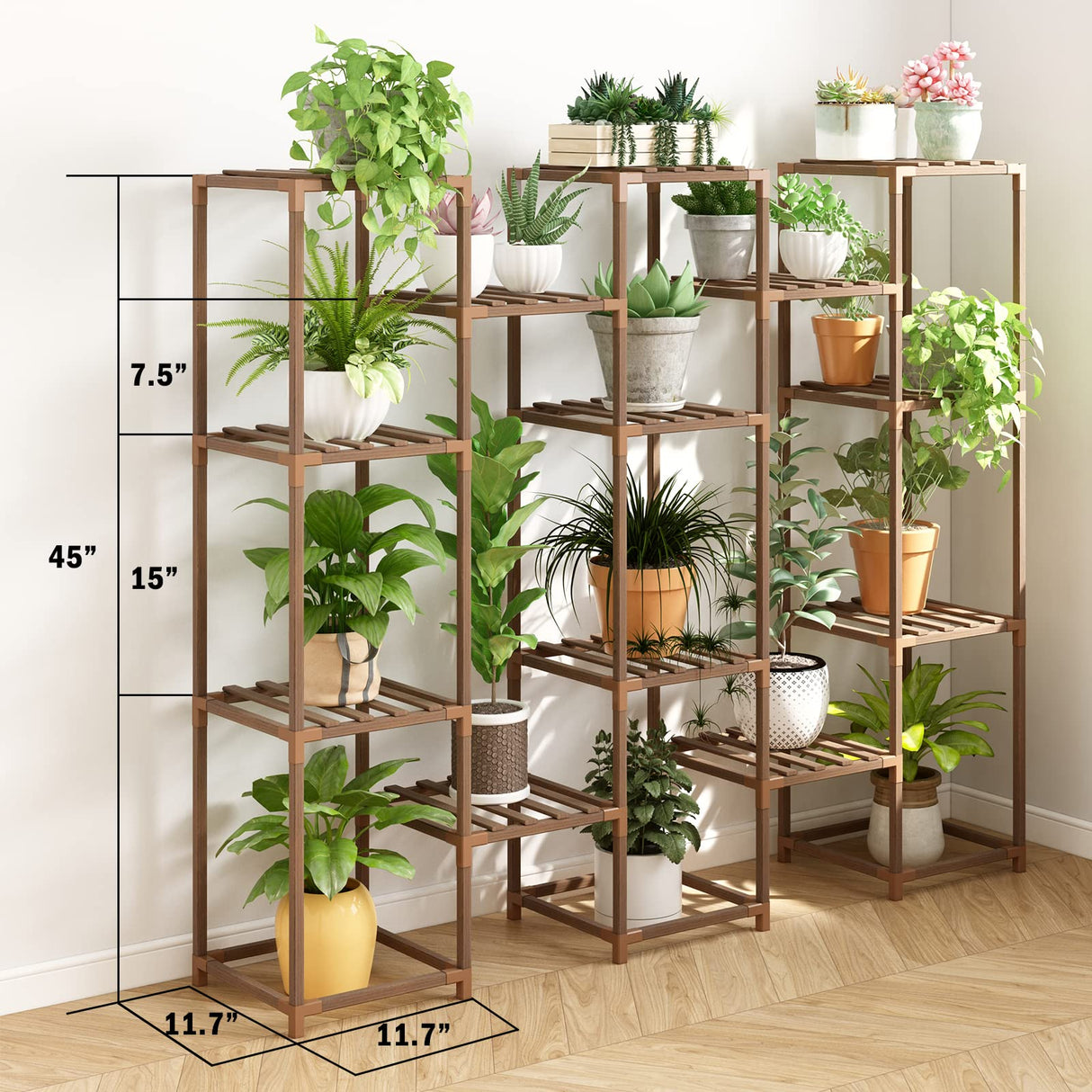 Multi Tall Tier Wooden Indoor Plant Stand with Large Storage