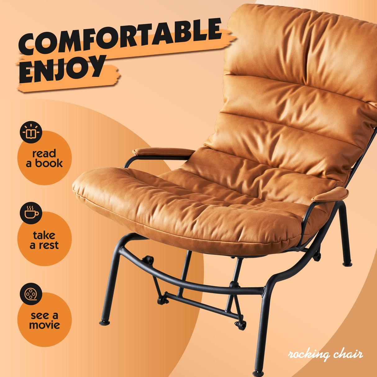 Living Room Accent Chair with Ottoman, Mid Century Modern Rocking Chair