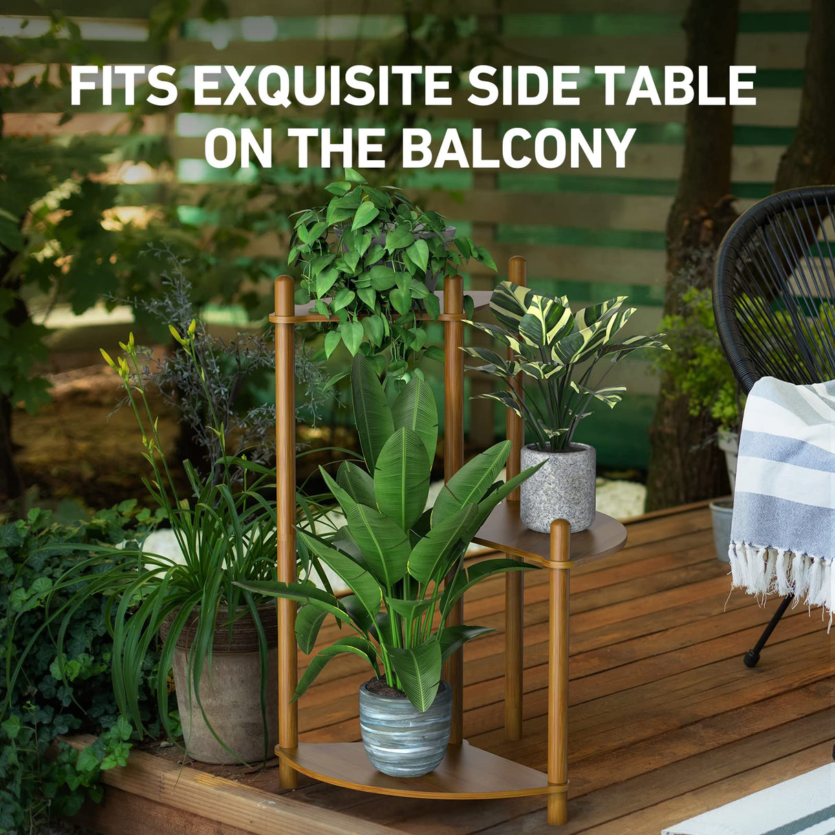 Enisudo 3-Tier Bamboo Plant Stand, Natural Rattan & Walnut Finish