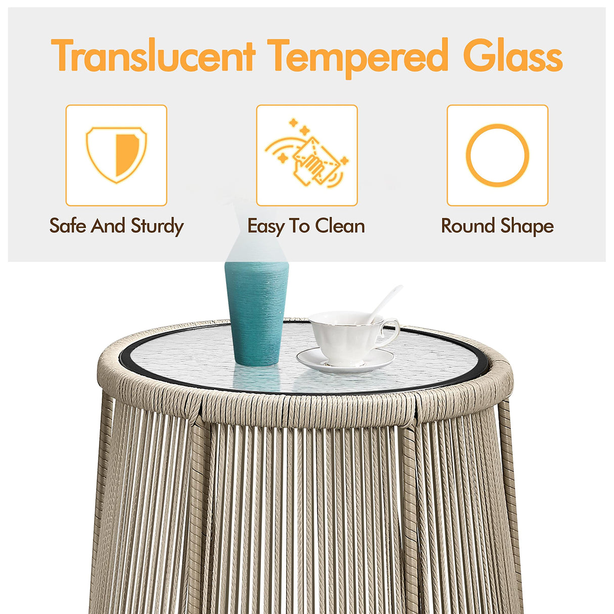 3-Piece Patio Bistro Conversation Set, Outdoor All-Weather Wicker Set