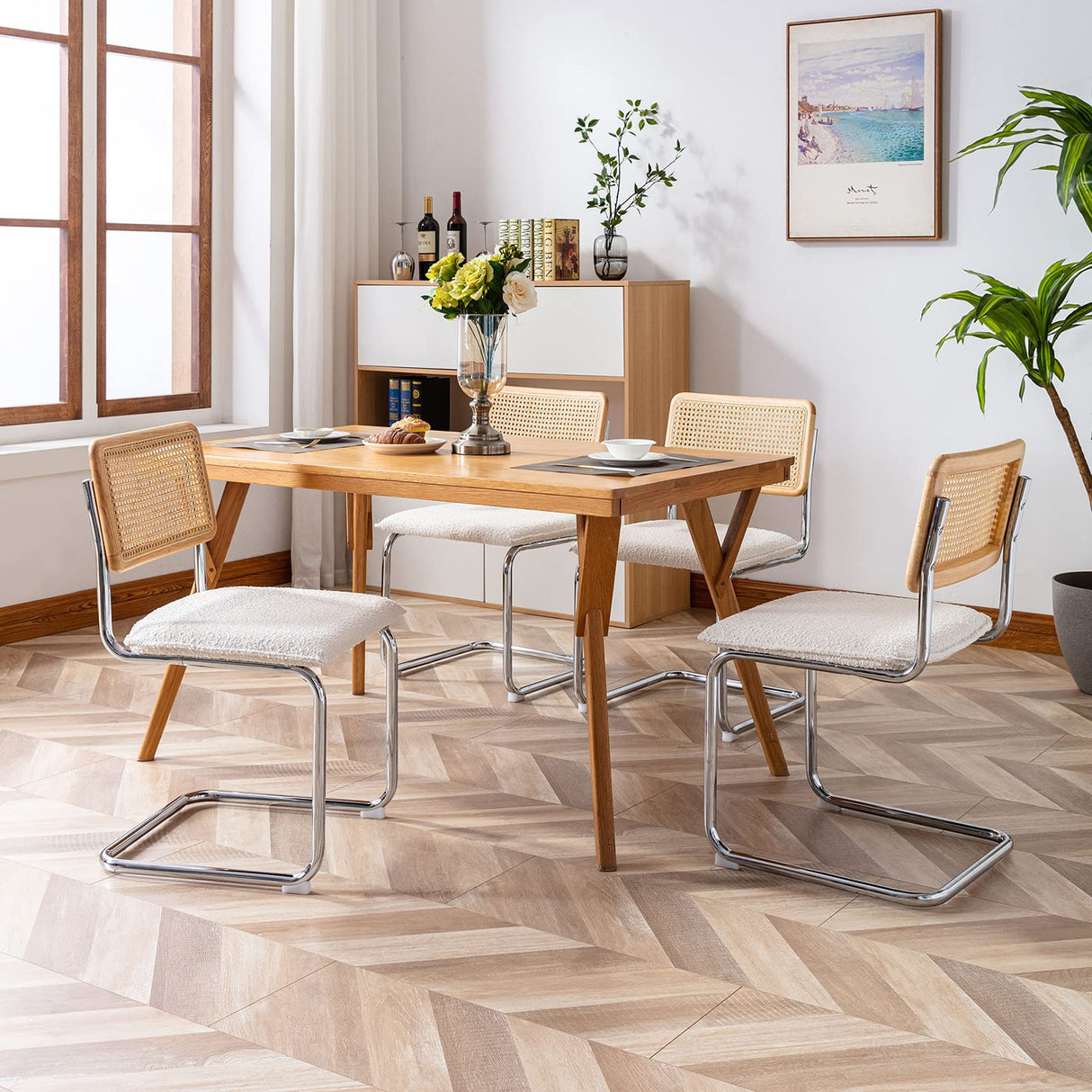 Rattan Dining Chairs with Cane Backrest