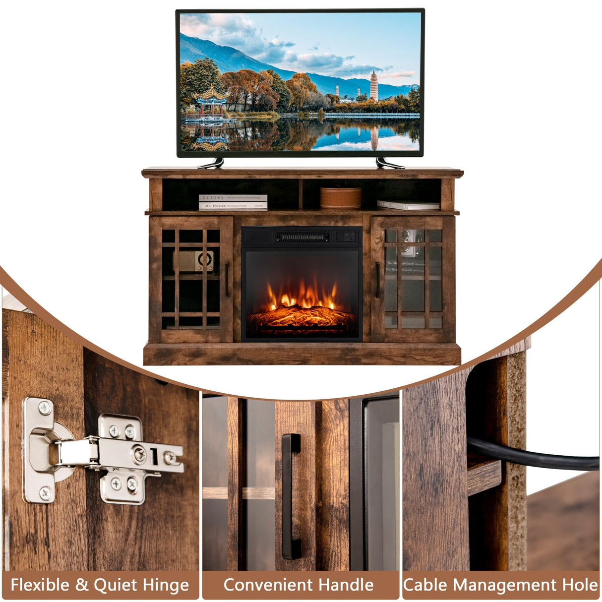 Fireplace Entertainment Center with Two Side Cabinets