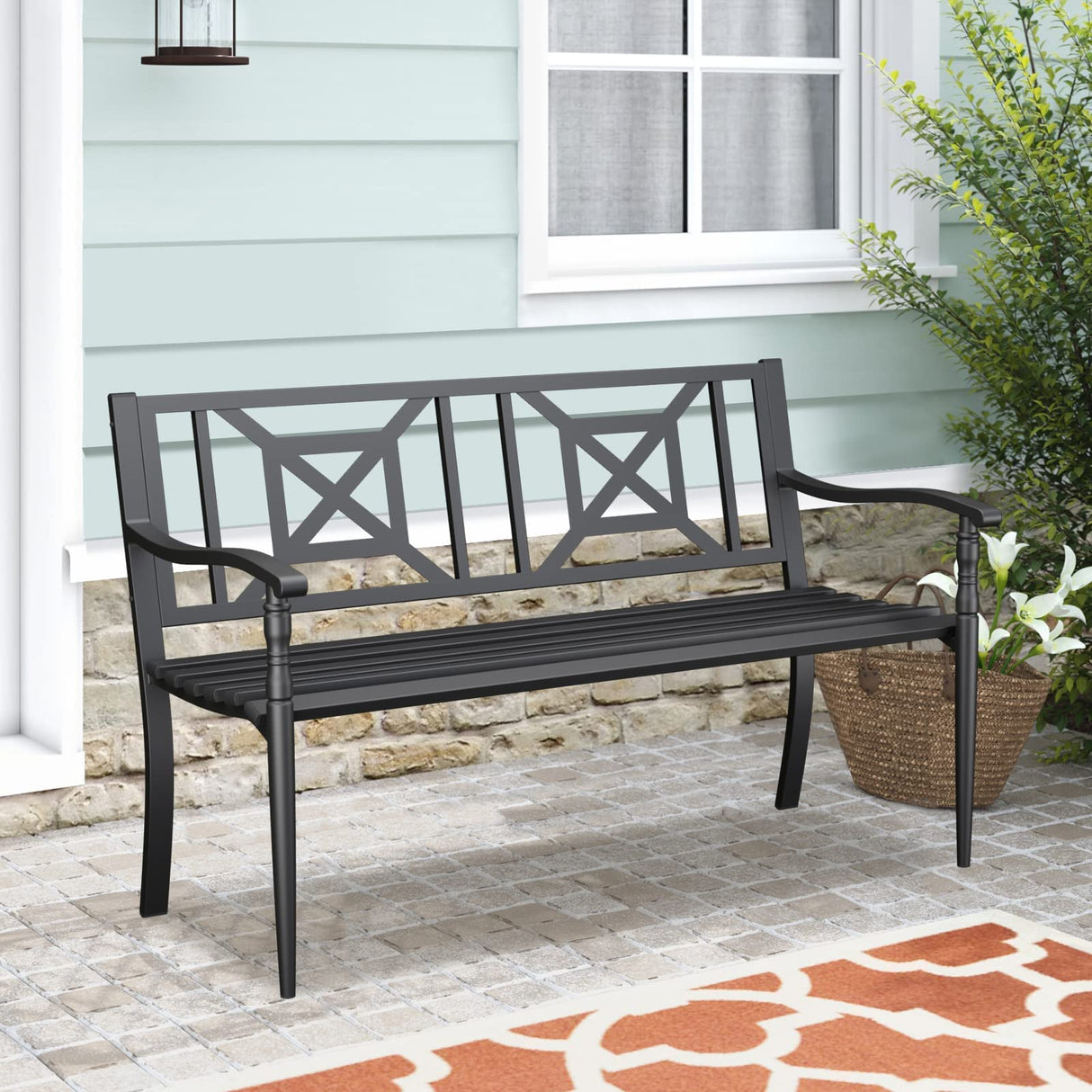Outdoor Bench , Weatherproof Anti-Rust Heavy-Duty Outside Bench