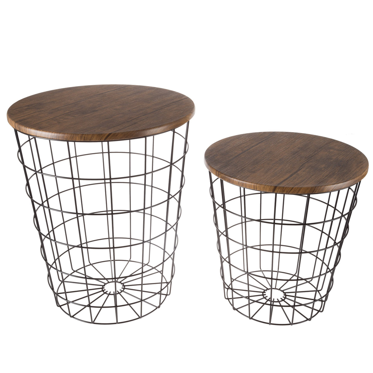 End Storage – Nesting Wire Basket Base and Wood Tops