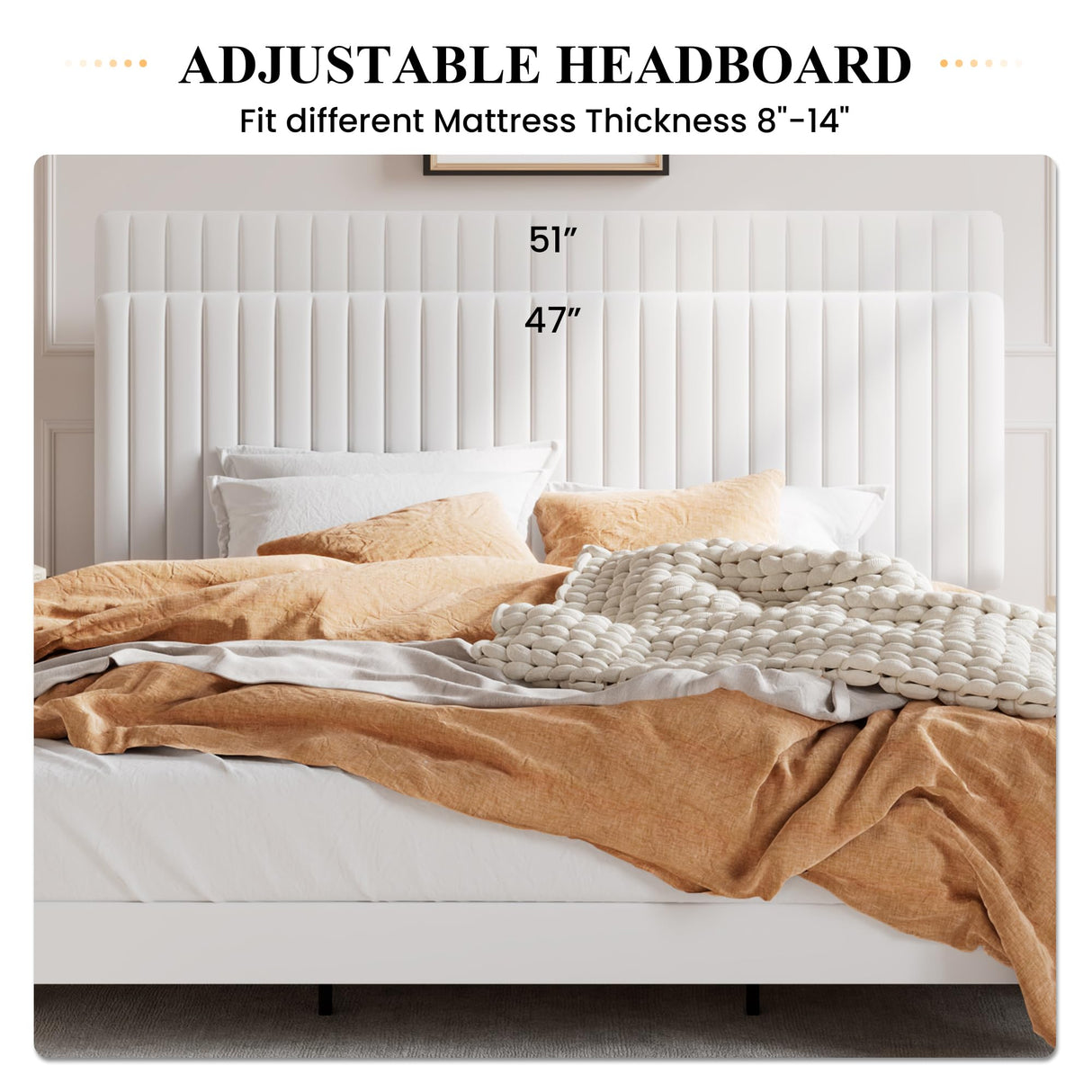 King Upholstered Platform Bed Frame with Vertical Channel Tufted Velvet