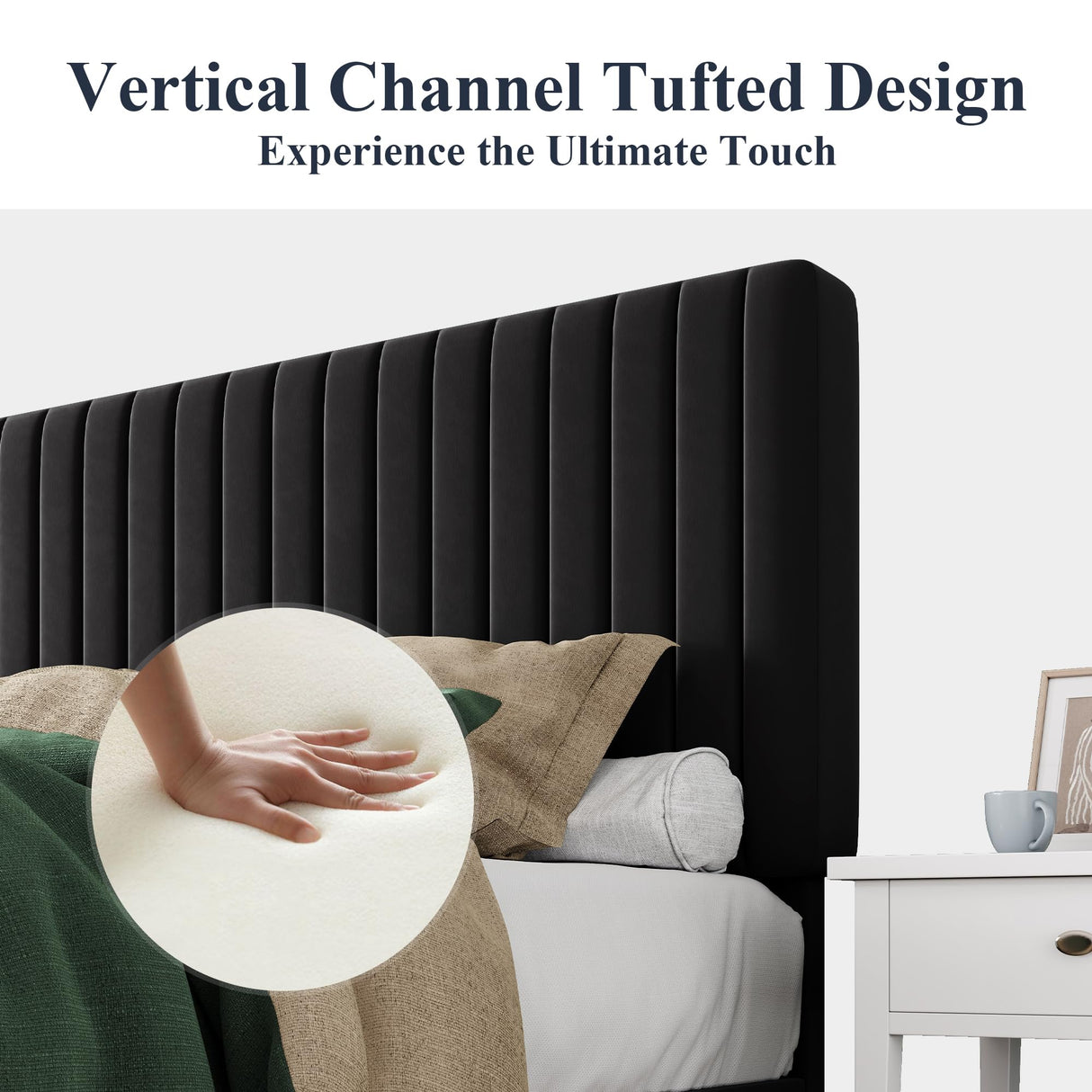 King Bed Frame, Velvet Upholstered Platform Bed