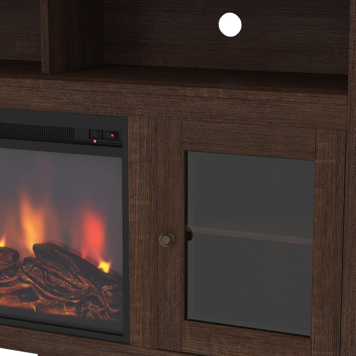 Glass Door Highboy Fireplace TV Stand for TVs up to 65