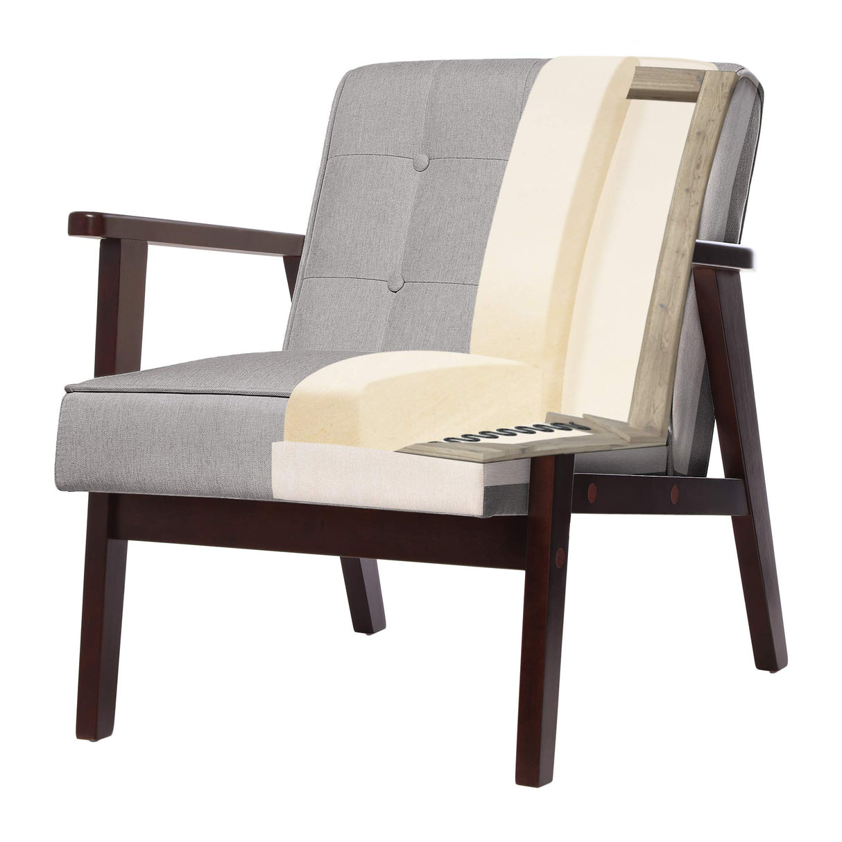 Leisure Chair with Solid Wood Armrest and Feet, Mid-Century Modern Accent Sofa