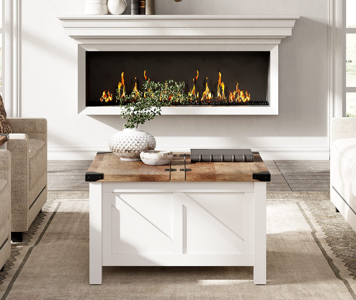 Square Wood Center Table with Gas Struts Lift-Top for Extra Large Hidden Storage