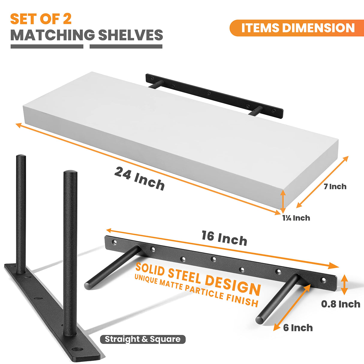Set of 2 24" White Floating Shelves Wall Mounted for Bathroom โ Rustic Farmhouse