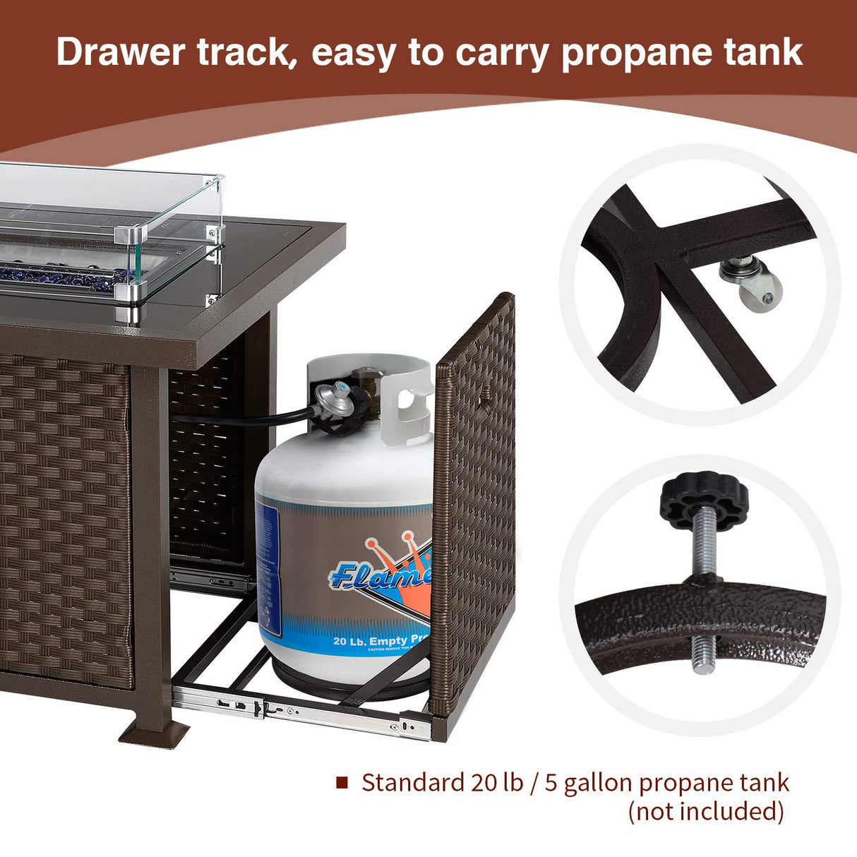 44in Gas Fire Pit 50,000 BTU Auto-Ignition Gas with Glass Wind Guard