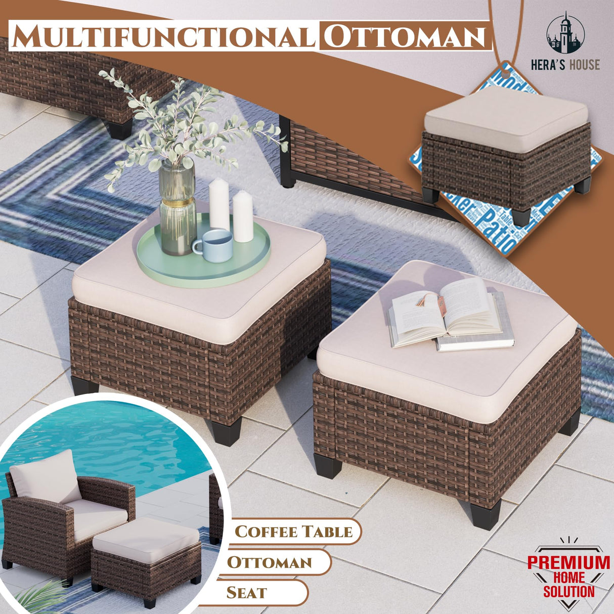 8 Pieces Wicker Patio Furniture Set with Fire Pit Table