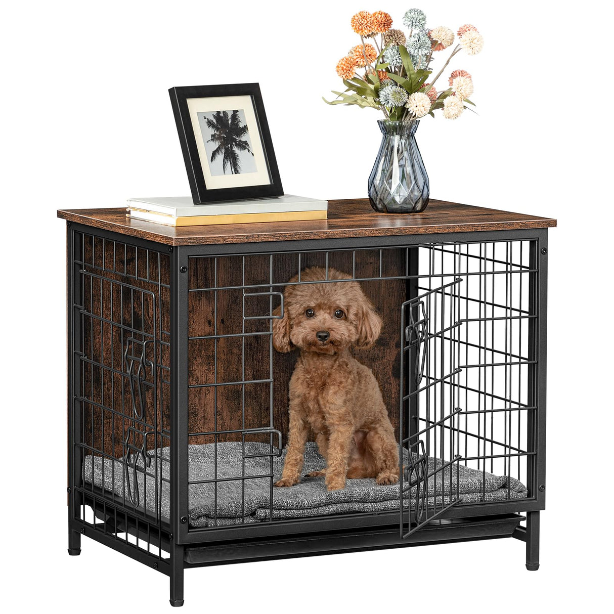 Dog Crate Furniture, Wooden Dog Kennel with Removable Tray, Heavy-Duty Dog