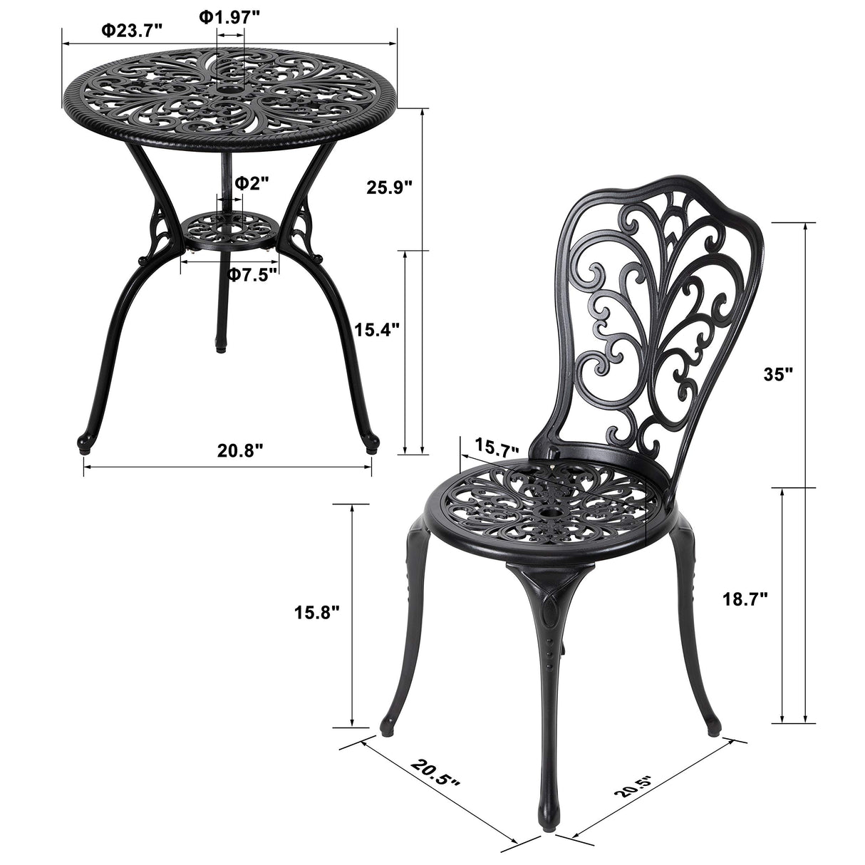 3 Piece Outdoor Bistro Table Set, Weather Cast Aluminum Patio Bistro Set