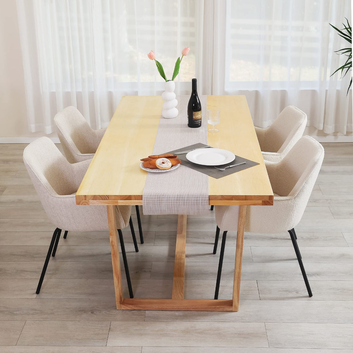 Classic Fabric Dining Chairs Set of 2, Kitchen & Dining Room Beige Chair