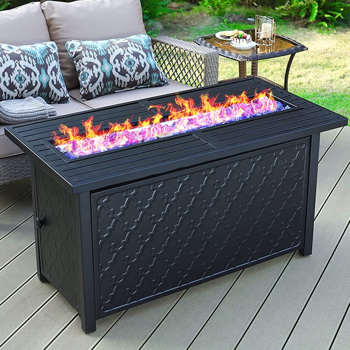 45” Outdoor Rectangular Gas Fire Pit Table,50000 BTU Propane Iron Plate Embossing Fire Table