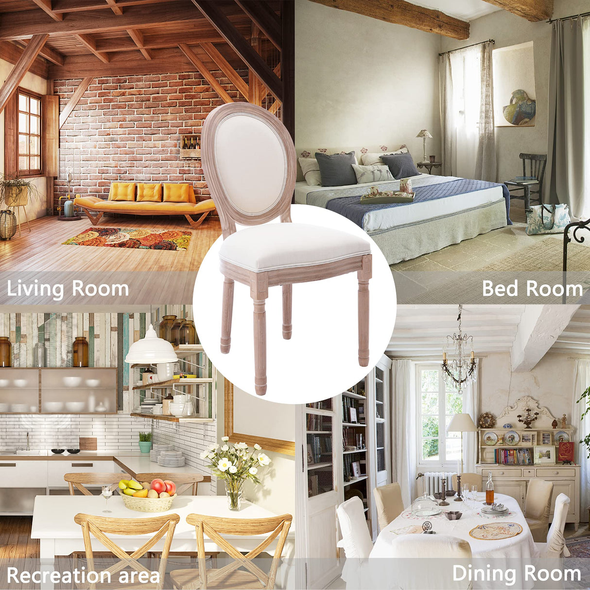 French Country Dining Chairs Set of 4, Farmhouse Fabric Dining Room Chairs