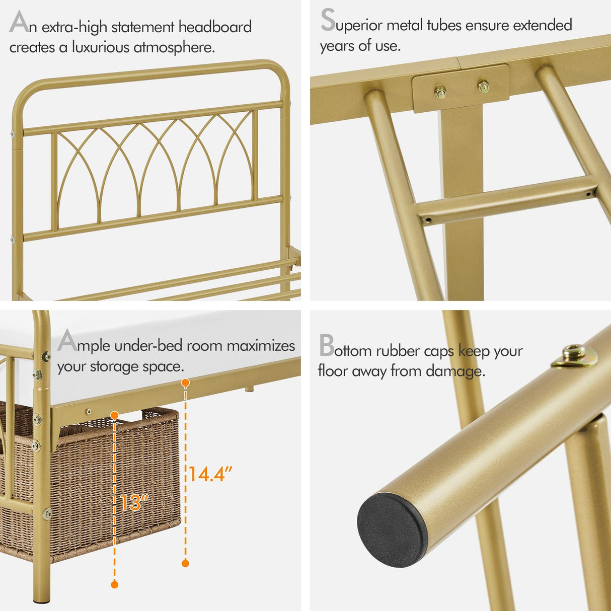 Twin Bed Frame Metal Platform Bed with Petal Accented Headboard/Footboard/14.4 Inch